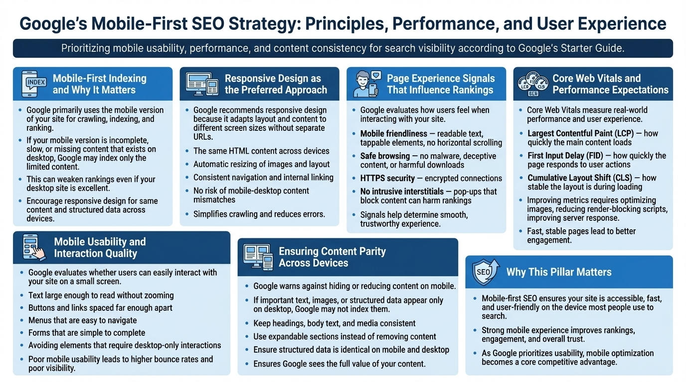 Pillar 5 — Mobile‑First SEO & Page Experience (Google SEO)